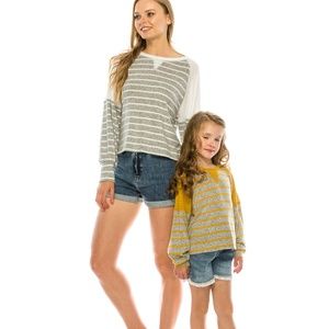 Women STRIPED HACCI CONTRAST WAFFLE KNIT TOP